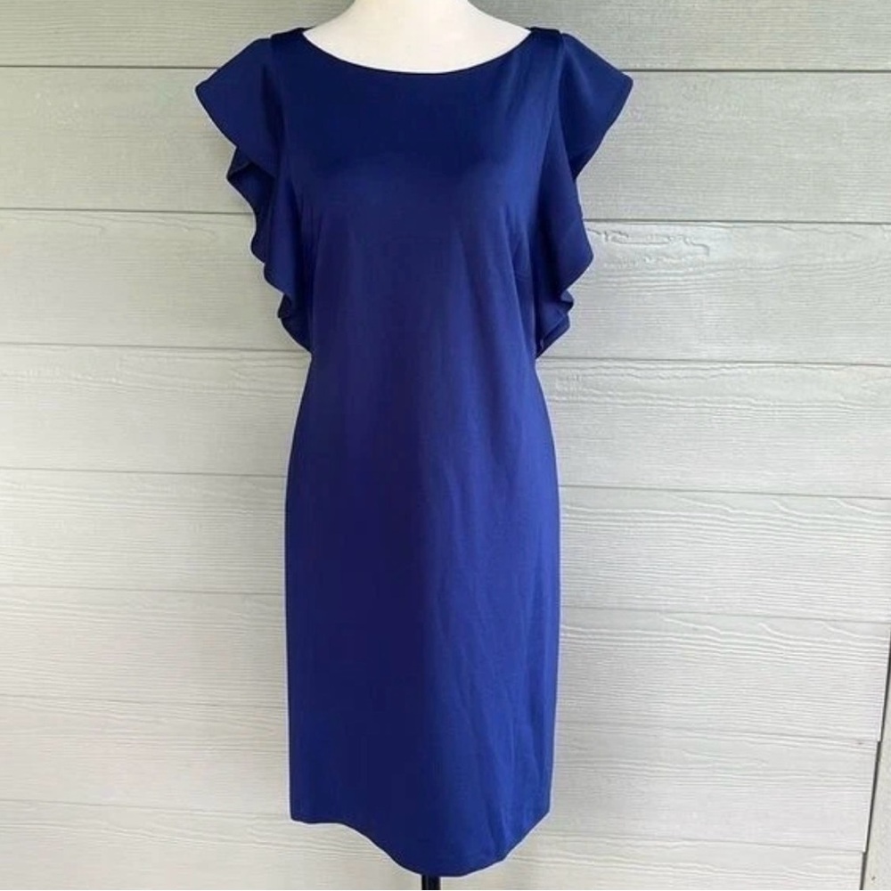 H by Halston Navy Ponte Knit Flutter Sleeve with Back Cut Outs Dress Women’s 2